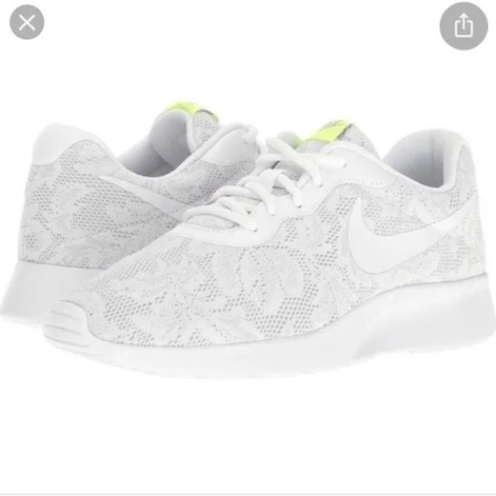 Worn once, like-new, beautiful White floral lace Nike brand women’s sneakers 9.5